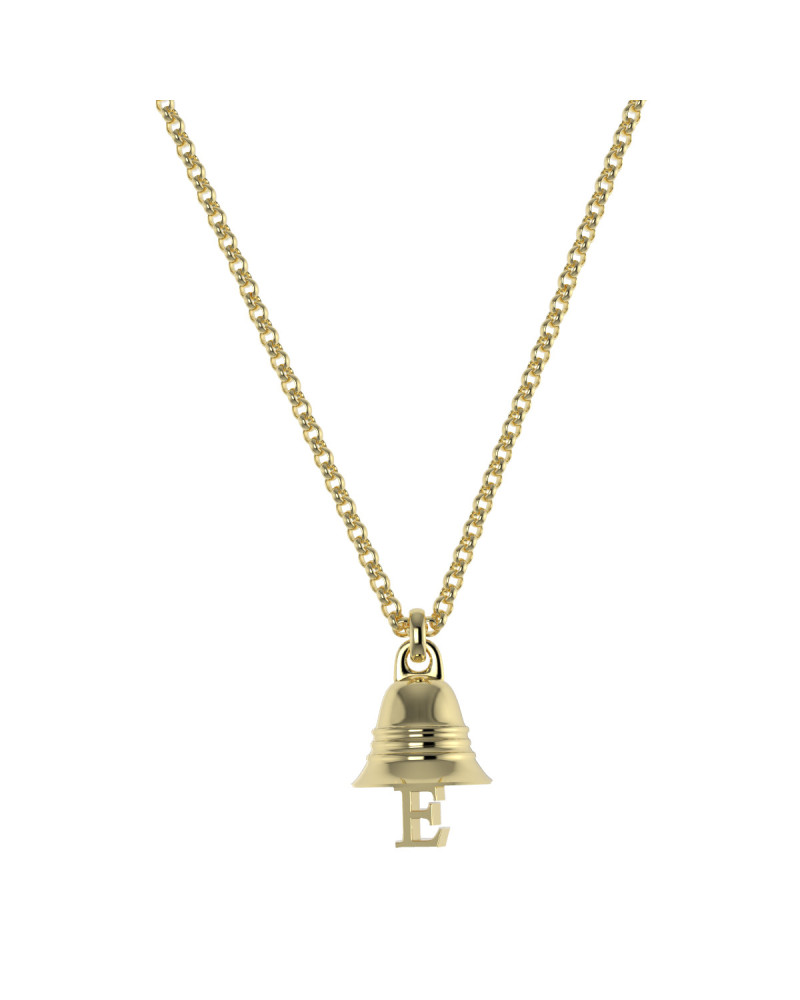 14K Solid Gold Bell Necklace with Initial