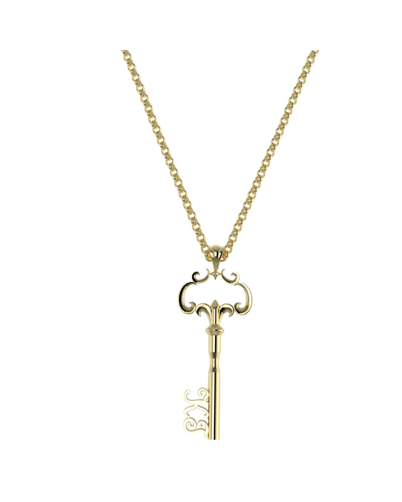 14K Solid Gold Key D2 Necklace with Your Initial