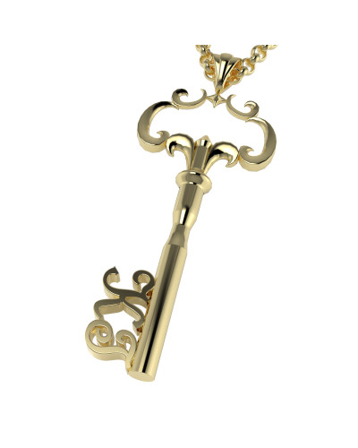 14K Solid Gold Key D2 Necklace with Your Initial
