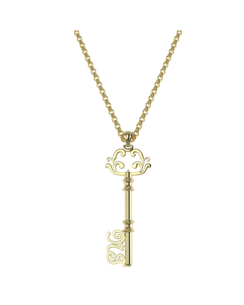 14K Solid Gold Key D4 Necklace with Your Initial