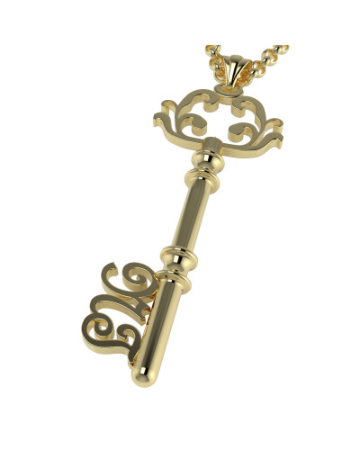 14K Solid Gold Key D4 Necklace with Your Initial