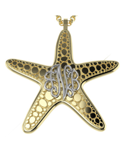 14K Solid Gold Starfish Monogram Necklace with Your Initials